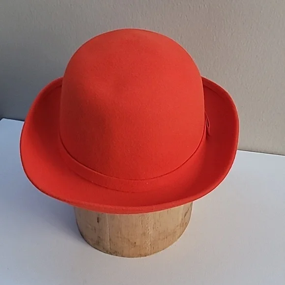 Vintage Doeskin Felt Wool Hat Orange Red - Picture 5 of 7